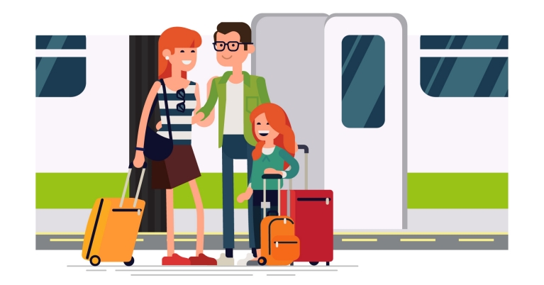 family happy on train